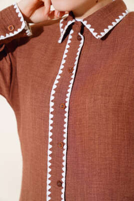 Midye Dikişli Gömlek Kahve - Gömlek