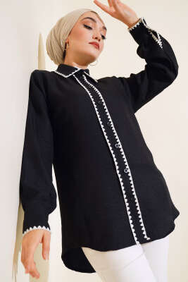 Midye Dikişli Gömlek Siyah - Gömlek