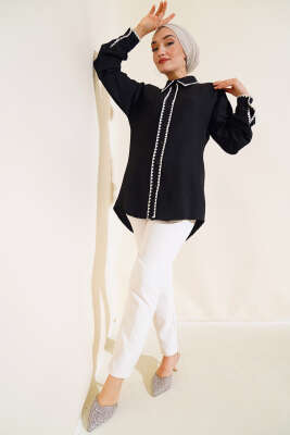 Midye Dikişli Gömlek Siyah - Gömlek