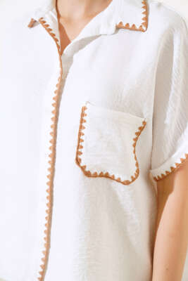 	 Midye Dikişli Kısa Kol Gömlek Ekru - Kadın Giyim Modelleri