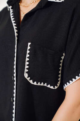 Midye Dikişli Kısa Kol Gömlek Siyah - Kadın Giyim Modelleri