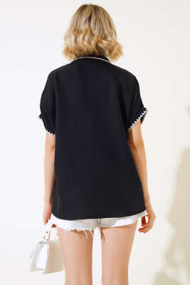 Midye Dikişli Kısa Kol Gömlek Siyah - Kadın Giyim Modelleri