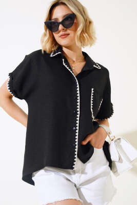 Midye Dikişli Kısa Kol Gömlek Siyah 