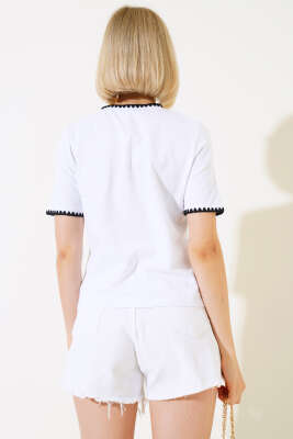 Midye Dikişli T-shirt Beyaz - Kadın Giyim Modelleri