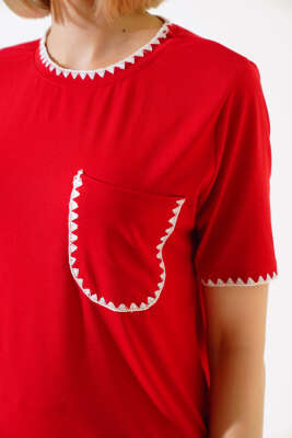 Midye Dikişli T-shirt Kırmızı - Kadın Giyim Modelleri