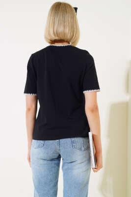 Midye Dikişli T-shirt Siyah - Kadın Giyim Modelleri