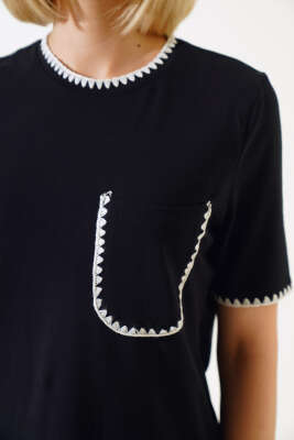 Midye Dikişli T-shirt Siyah - Kadın Giyim Modelleri