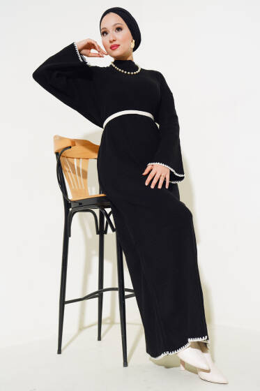 Midye Dikişli Triko Elbise Siyah - Elbise