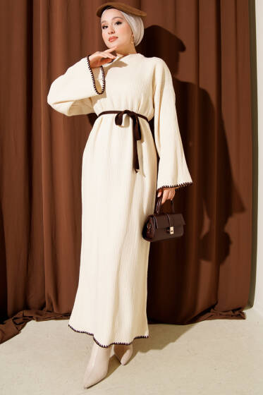 Midye Dikişli Triko Elbise Taş - Elbise