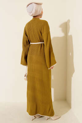 Midye Dikişli Triko Elbise Yağ Yeşili - Elbise