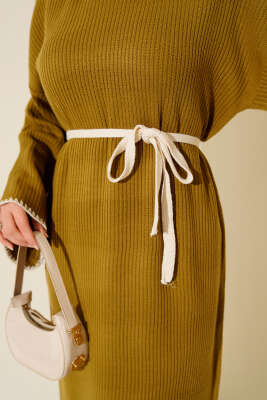 Midye Dikişli Triko Elbise Yağ Yeşili - Elbise