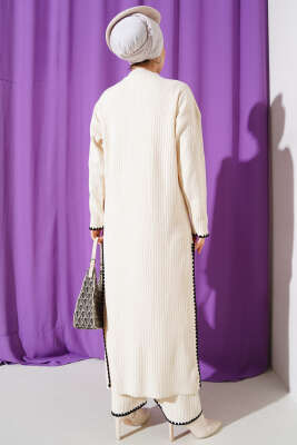 Midye Dikişli Uzun Tunikli Triko Takım Bej - Triko İkili Takım