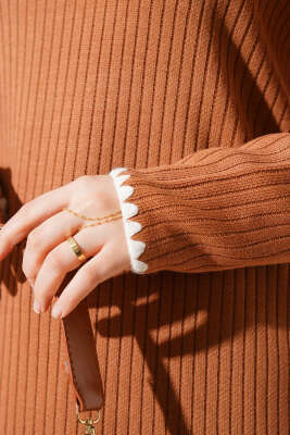 Midye Dikişli Uzun Tunikli Triko Takım Bisküvi - Triko İkili Takım