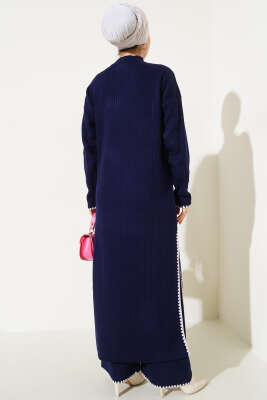 Midye Dikişli Uzun Tunikli Triko Takım Lacivert - Triko İkili Takım