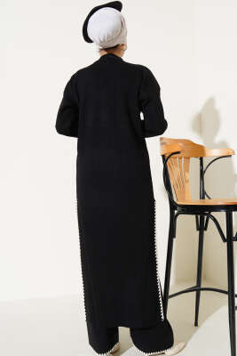 Midye Dikişli Uzun Tunikli Triko Takım Siyah - Triko İkili Takım