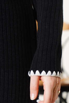 Midye Dikişli Uzun Tunikli Triko Takım Siyah - Triko İkili Takım