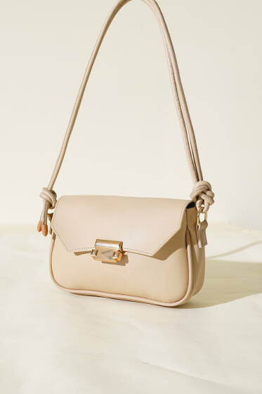 Mıknatıs Kapaklı Çift Saplı Çanta Bej - Kol Çantası