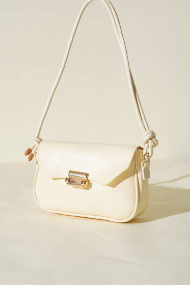Mıknatıs Kapaklı Çift Saplı Çanta Krem - Kol Çantası