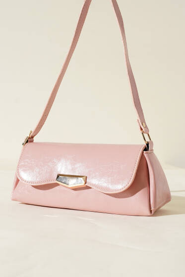 Mıknatıs Kapaklı Rugan Çanta Pudra - Kol Çantası