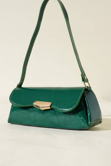 Mıknatıs Kapaklı Rugan Çanta Zümrüt - Kol Çantası