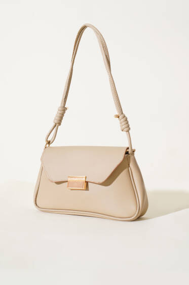 Mıknatıslı Dikdörtgen Çanta Bej - Kol Çantası