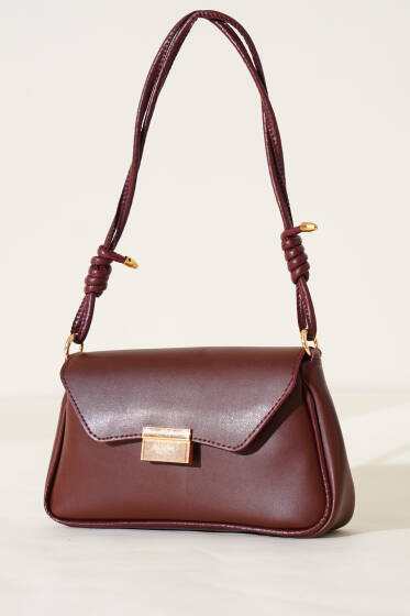 Mıknatıslı Dikdörtgen Çanta Bordo - Kol Çantası