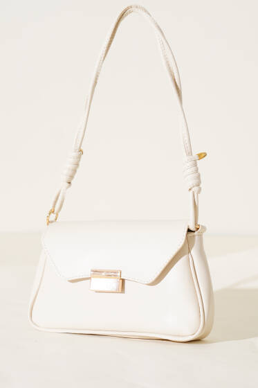 Mıknatıslı Dikdörtgen Çanta Krem - Kol Çantası