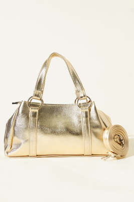 Mıknatıslı Fermuarlı Çanta Gold - Kol Çantası