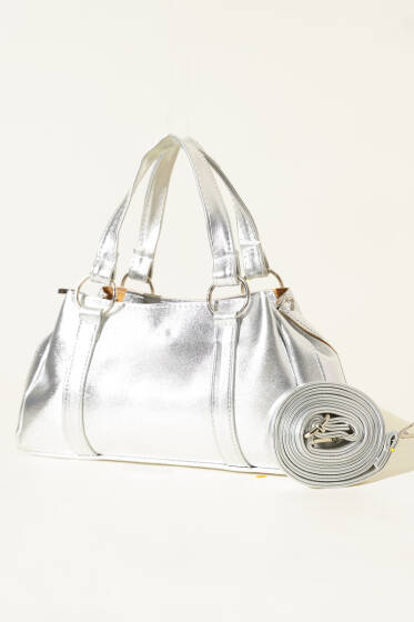 Mıknatıslı Fermuarlı Çanta Gümüş - Kol Çantası