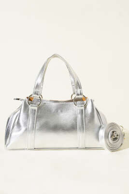 Mıknatıslı Fermuarlı Çanta Gümüş - Kol Çantası