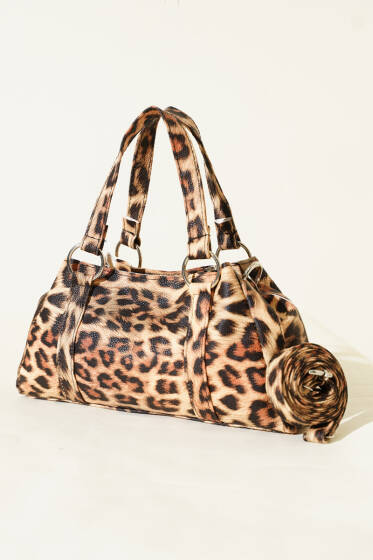 Mıknatıslı Fermuarlı Çanta Leopar - Kol Çantası