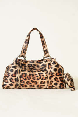 Mıknatıslı Fermuarlı Çanta Leopar - Kol Çantası