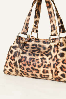 Mıknatıslı Fermuarlı Çanta Leopar - Kol Çantası