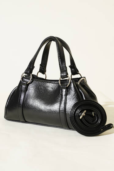 Mıknatıslı Fermuarlı Çanta Siyah - Kol Çantası