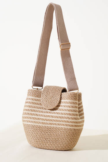 Mıknatıslı Hasır Çanta Bej - Kol Çantası