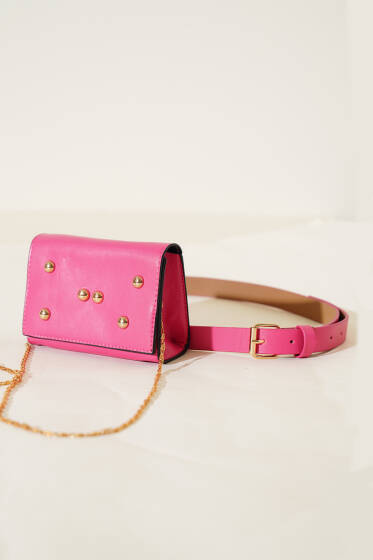 Mıknatıslı Önü Zımbalı Mini Bel Çanta Fuşya - Yılın Fırsatı