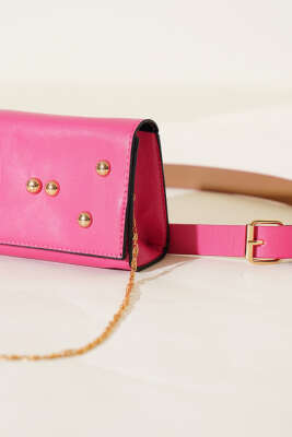 Mıknatıslı Önü Zımbalı Mini Bel Çanta Fuşya - Yılın Fırsatı