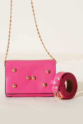 Mıknatıslı Önü Zımbalı Mini Bel Çanta Fuşya - Yılın Fırsatı