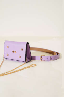 Mıknatıslı Önü Zımbalı Mini Bel Çanta Lila - Yılın Fırsatı