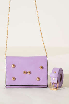 Mıknatıslı Önü Zımbalı Mini Bel Çanta Lila - Yılın Fırsatı