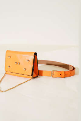 Mıknatıslı Önü Zımbalı Mini Bel Çanta Oranj - DESREE KEMER