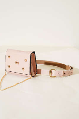 Mıknatıslı Önü Zımbalı Mini Bel Çanta Somon 