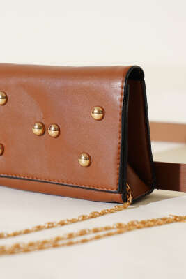 Mıknatıslı Önü Zımbalı Mini Bel Çanta Taba - Yılın Fırsatı