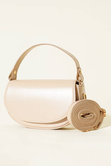 Mıknatıslı Oval El Çanta Bej - Kol Çantası