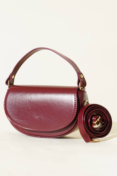 Mıknatıslı Oval El Çanta Bordo - Kol Çantası