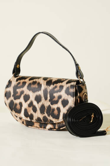 Mıknatıslı Oval El Çanta Leopar - Kol Çantası