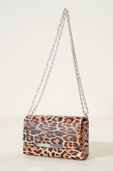 Mıknatıslı Zincir Askılı Çanta Leopar - Kol Çantası