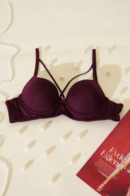 Mikro Çapraz İp Askılı Destekli Sütyen Koyu Mürdüm - İndirim İç Giyim