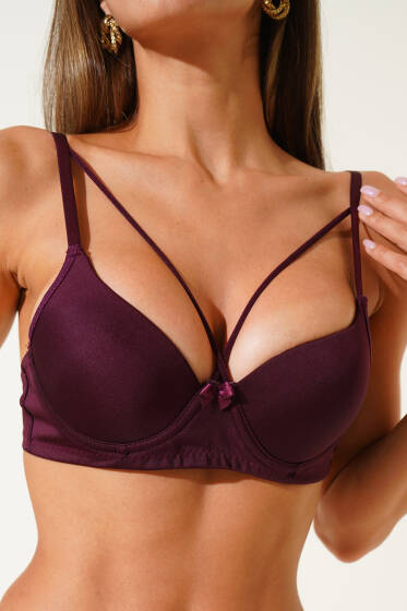 Mikro Çapraz İp Askılı Destekli Sütyen Koyu Mürdüm - İndirim İç Giyim