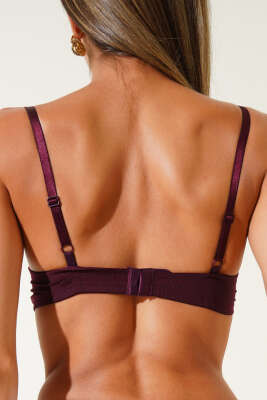 Mikro Çapraz İp Askılı Destekli Sütyen Koyu Mürdüm - İndirim İç Giyim